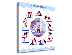 Модерна картина на платно с мотив Home exercise plan, мотивационен цитат, спортен мотив в бяло-синьо нюанси, енергична атмосфера, подходяща за работен кабинет – продукт