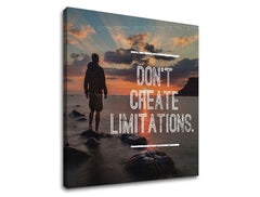 В бохо стил картина с мотив Don´t create limitations, океан, залез в бяло нюанси | Мотивационна картина за стена Don´t create limitations – преглед