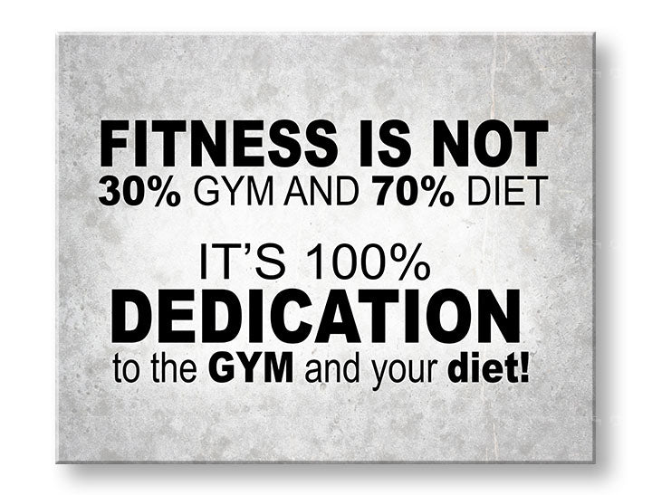 Модерна картина на платно с мотив Fitness is not, мотивационен цитат, природа в бяло-сиво нюанси, подходяща за работен кабинет | Мотивационна картина за стена Fitness is not – основна