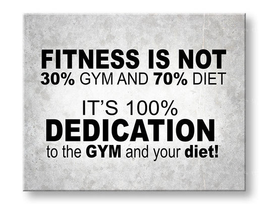 Модерна картина на платно с мотив Fitness is not, мотивационен цитат, природа в бяло-сиво нюанси, подходяща за работен кабинет | Мотивационна картина за стена Fitness is not – основна
