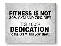 Модерна картина на платно с мотив Fitness is not, мотивационен цитат, природа в бяло-сиво нюанси, подходяща за работен кабинет | Мотивационна картина за стена Fitness is not – основна