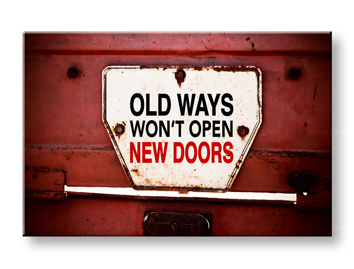 Индустриална картина на платно с мотив Old ways, мотивационен цитат в бяло-червено нюанси, подходяща за офис | Мотивационна картина за стена Old ways_001 – основна