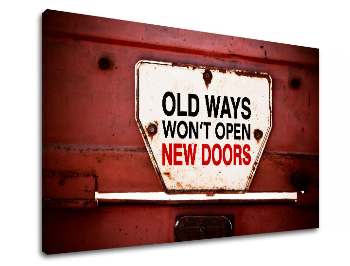 Индустриална картина на платно с мотив Old ways, мотивационен цитат в бяло-червено нюанси, подходяща за офис | Мотивационна картина за стена Old ways_001 – продукт