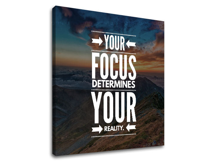 Поп арт картина на платно с мотив Your focus, планини, небе, облаци, залез в бяло нюанси, вдъхновяваща атмосфера, природа, подходяща за офис – продукт