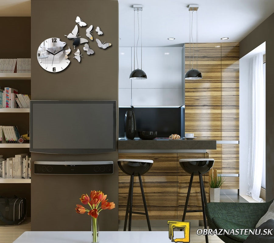 Модерни стенни часовници MIRROR BUTTERFLIES NH025