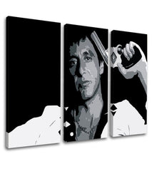 Поп арт картина на платно с мотив Tony Montana so zbraňou v ruke в бяло-сиво нюанси, интензивна атмосфера, филмов свят и сила и мощ | Най-голям mafiáni na платно Scarface - Tony Mon..., изглед 3