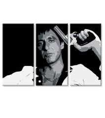 Поп арт картина на платно с мотив Tony Montana so zbraňou v ruke в бяло-сиво нюанси, интензивна атмосфера, филмов свят и сила и мощ | Най-голям mafiáni na платно Scarface - Tony Mon..., изглед 4