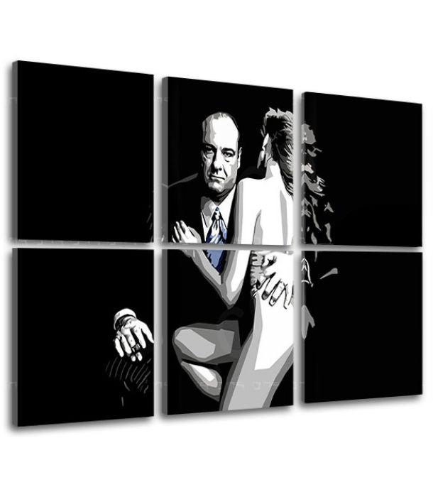 Поп арт картина на платно с мотив Sopranos - Tony Soprano s nahou ženou в бяло-черно нюанси, драматична атмосфера, криминална драма и любов – продукт, изглед 2