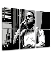 Поп арт картина на платно с мотив The Godfather - Vito Corleone s бутилка škótskej, пура, бутилка в бяло-черно нюанси, меланхолична атмосфера – продукт, изглед 2