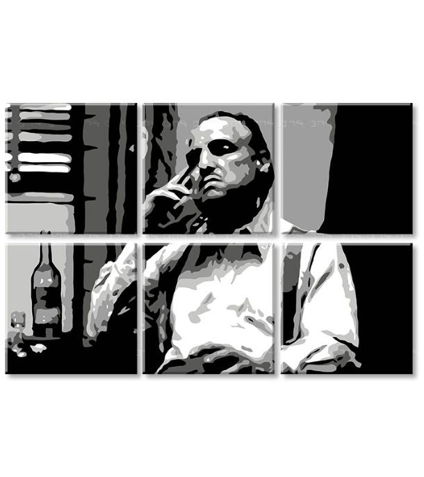 Поп арт картина на платно с мотив The Godfather - Vito Corleone s бутилка škótskej, пура, бутилка в бяло-черно нюанси, меланхолична атмосфера – продукт, изглед 3