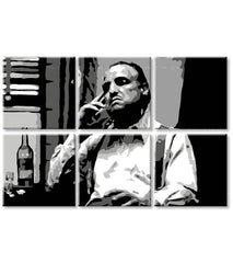 Поп арт картина на платно с мотив The Godfather - Vito Corleone s бутилка škótskej, пура, бутилка в бяло-черно нюанси, меланхолична атмосфера – продукт, изглед 3