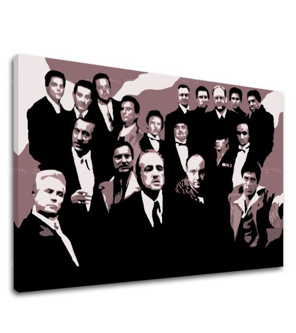 Поп арт картина на платно с мотив The Mafia family, автомобил в кафяво-червено нюанси, драматична атмосфера, семейство и сила и мощ, подходяща за офис – продукт, изглед 2