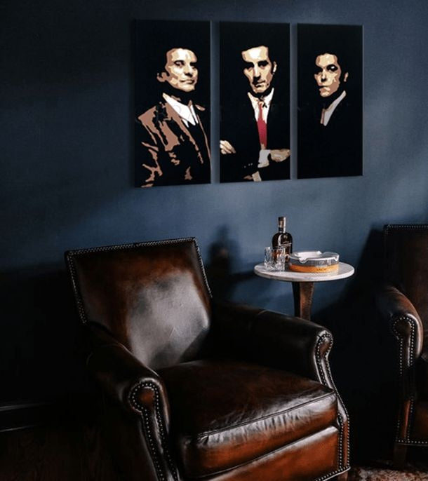 Модерна картина на платно с мотив Goodfellas - Najlepšie mafiánske roly в черно-бежово нюанси, слава | Най-голям mafiáni na платно Goodfellas - Najlepšie mafiánske roly – основна