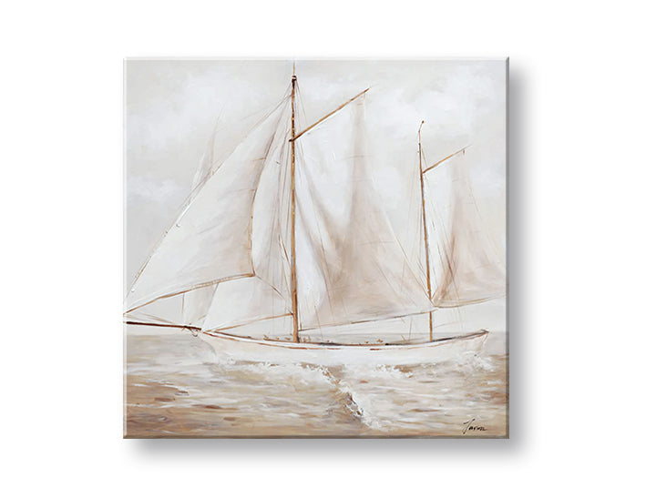 Модерна картина на платно с мотив PLACHETNICA, небе, природа в бяло-бежово нюанси, спокойна атмосфера, свобода, подходяща за хол | Картина на платно PLACHETNICA – основна