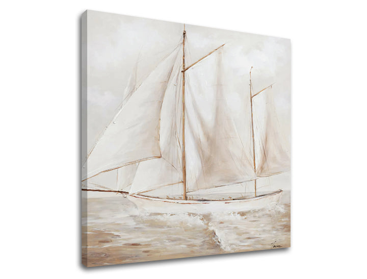 Модерна картина на платно с мотив PLACHETNICA, небе, природа в бяло-бежово нюанси, спокойна атмосфера, свобода, подходяща за хол | Картина на платно PLACHETNICA – продукт