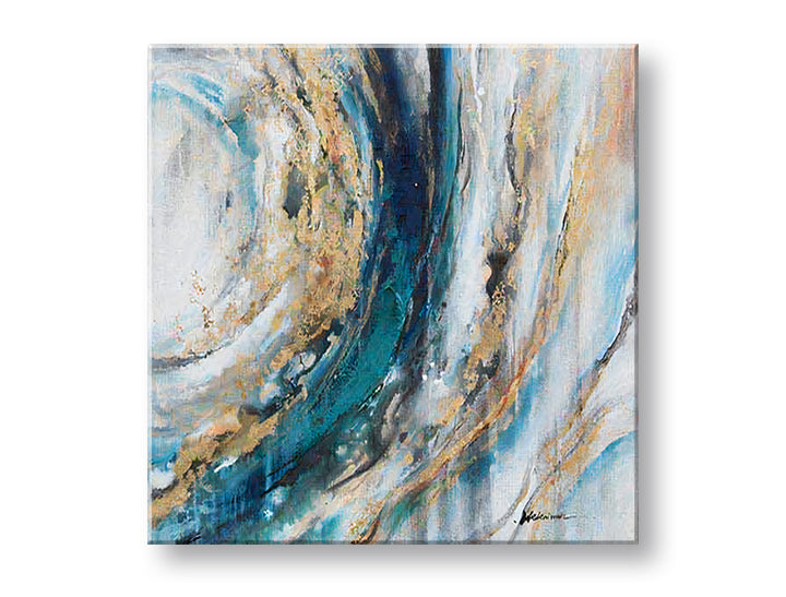 Геометрична картина на платно с мотив АБСТРАКТ 1 частен в бяло-синьо нюанси, спокойна атмосфера, природа и елегантност, подходяща за офис – основна