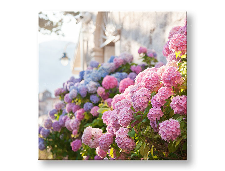 Класическа картина на платно с мотив РОЗОВИ ЦВЕТЯ, цветя, градина, пейзаж, карта в виолетово-синьо нюанси, спокойна атмосфера, подходяща за кухня – основна [XOBKV157E12]