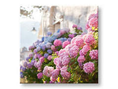 Класическа картина на платно с мотив РОЗОВИ ЦВЕТЯ, цветя, градина, пейзаж, карта в виолетово-синьо нюанси, спокойна атмосфера, подходяща за кухня – основна [XOBKV157E12]