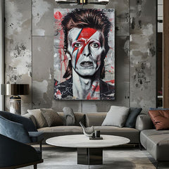 Модерна картина на платно с мотив Davida Bowieho - Ikona hudby и štýlu в бяло-черно нюанси, интензивна атмосфера, музикална история и иконография – продукт
