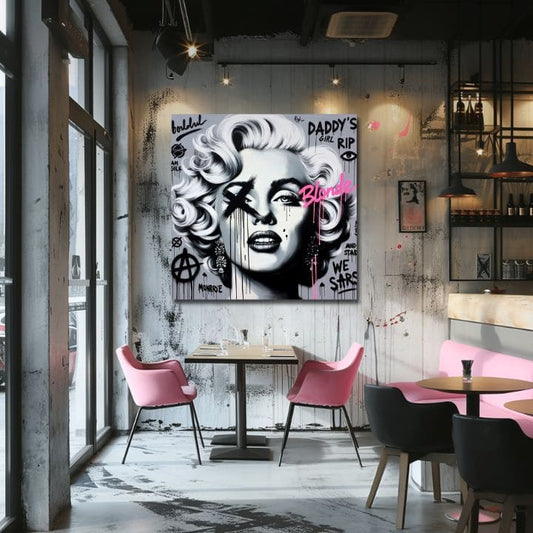 Модерна картина на платно с мотив Hollywoodska Legenda Marilyn Monroe в розово нюанси, дръзка атмосфера, слава, подходяща за хол | Картина на платно - Hollywoodska Legenda Marilyn Monroe