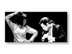 Поп арт картина на платно с мотив Pulp Fiction, мъж в костюм, природа в бяло-черно нюанси, драматична атмосфера, подходяща за офис – продукт