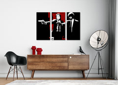 Поп арт картина на платно с мотив Pulp Fiction в бяло-червено нюанси, интензивна атмосфера, филмов свят, подходяща за хол | POP Art картина Pulp Fiction – основна