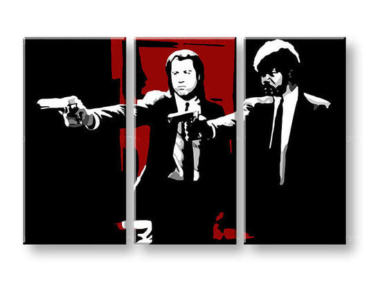 Поп арт картина на платно с мотив Pulp Fiction в бяло-червено нюанси, интензивна атмосфера, филмов свят, подходяща за хол | POP Art картина Pulp Fiction – продукт