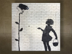 Класическа картина на платно с мотив Street ART – Banksy, цветя, природа в бяло-сиво нюанси, подходяща за офис | Картина на платно Street ART – Banksy – основна