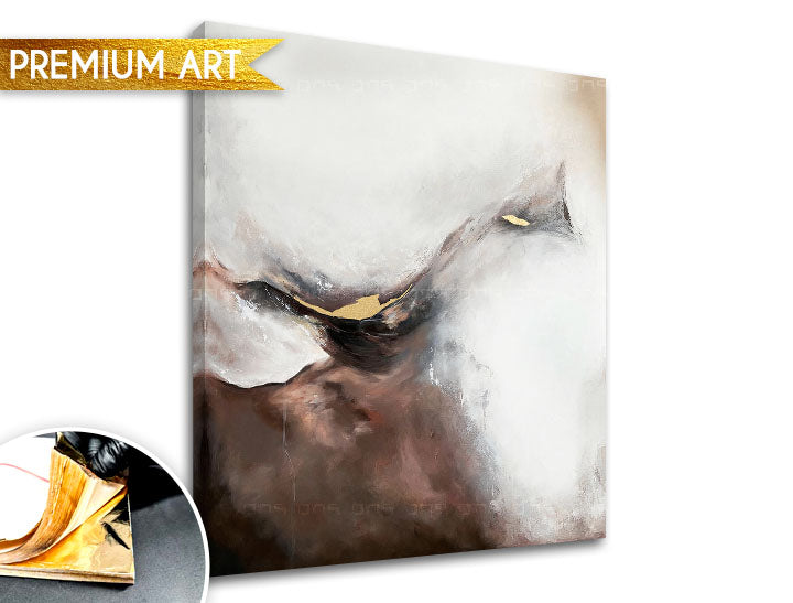 Ръчно рисувана картина на платно с мотив PREMIUM ART – Abstrakt Zahmlený štít, пейзаж в бяло-бежово нюанси, спокойна атмосфера, подходяща за хол – продукт