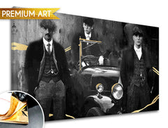 Ръчно рисувана картина на платно с мотив PREMIUM ART – Peaky Blinders bratia, автомобил в сиво-златно нюанси, подходяща за хол | Картини на платно - PREMIUM ART – Peaky Blinders bratia – основна