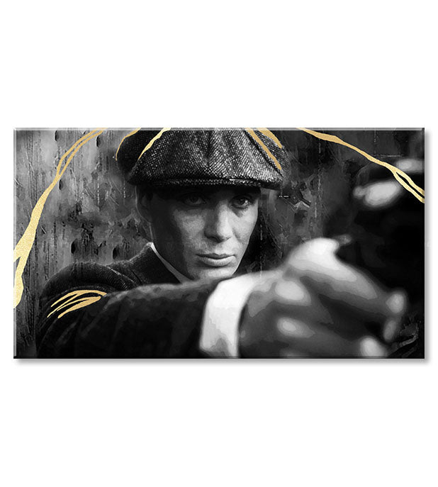 Ръчно рисувана картина на платно с мотив PREMIUM ART – Peaky Blinders Thomas Shelby в сиво-златно нюанси, интензивна атмосфера | Картини на платно - PREMIUM ART – Peaky Blinders Thomas..., изглед 3