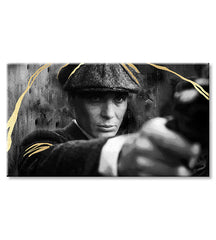 Ръчно рисувана картина на платно с мотив PREMIUM ART – Peaky Blinders Thomas Shelby в сиво-златно нюанси, интензивна атмосфера | Картини на платно - PREMIUM ART – Peaky Blinders Thomas..., изглед 3