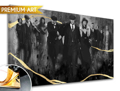 Ръчно рисувана картина на платно с мотив PREMIUM ART – Peaky Blinders семейство в сиво-златно нюанси, семейство и сила и мощ, подходяща за хол – продукт