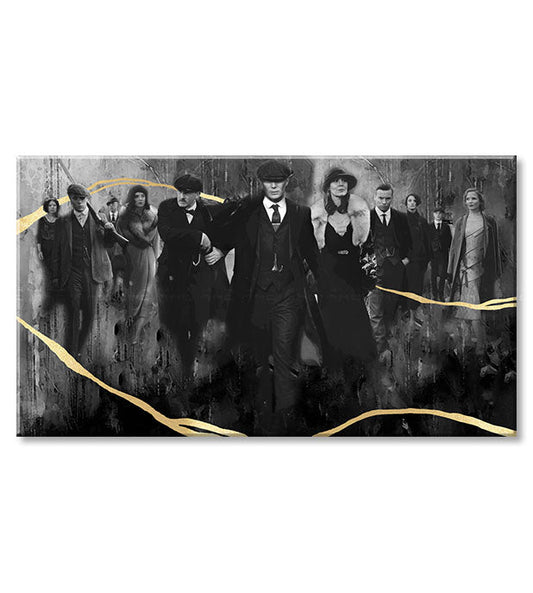 Ръчно рисувана картина на платно с мотив PREMIUM ART – Peaky Blinders семейство в сиво-златно нюанси, семейство и сила и мощ, подходяща за хол – продукт, изглед 2