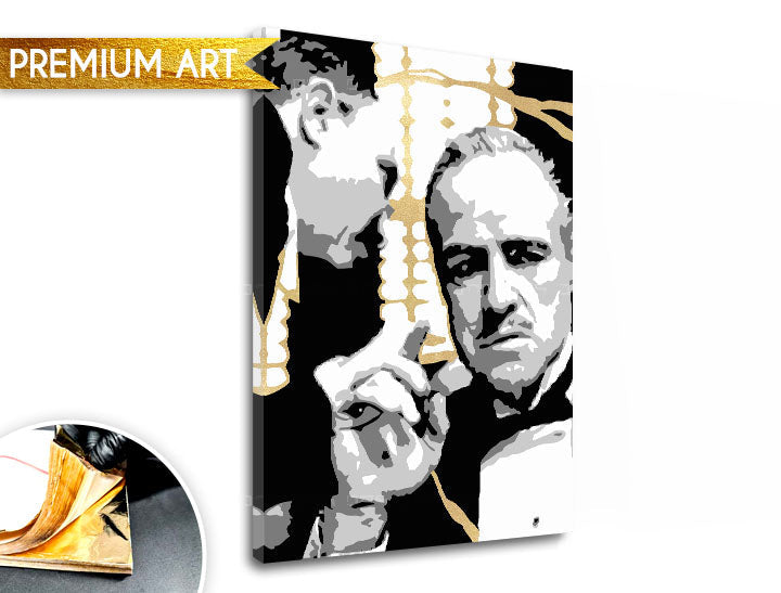 Ръчно рисувана картина на платно с мотив PREMIUM ART – The Godfather, автомобил в бяло-златно нюанси, драматична атмосфера | Картини на платно - PREMIUM ART – The Godfather – основна