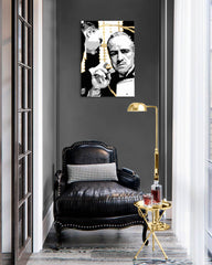Ръчно рисувана картина на платно с мотив PREMIUM ART – The Godfather, автомобил в бяло-златно нюанси, драматична атмосфера | Картини на платно - PREMIUM ART – The Godfather – продукт