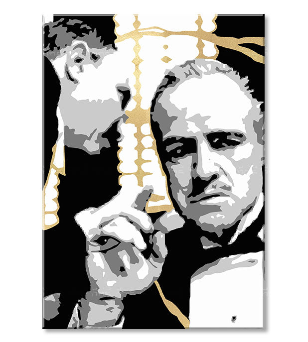 Ръчно рисувана картина на платно с мотив PREMIUM ART – The Godfather, автомобил в бяло-златно нюанси, драматична атмосфера | Картини на платно - PREMIUM ART – The Godfather – продукт, изглед 2