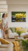 Картина за стена FENG SHUI. Модерна декорация за стена, картина върху платно за хол, жена разглежда произведението в стилен светъл интериор. Papilora (XOBFS012E11).