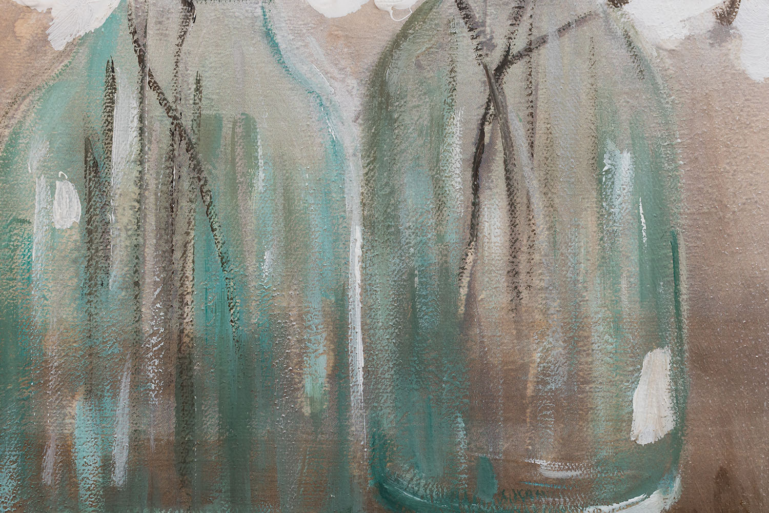 Ъглов изглед на ръчно рисувана картина с цветя 120x80 cm, показващ прецизната изработка и завършените ръбове на платното.