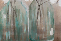 Ъглов изглед на ръчно рисувана картина с цветя 120x80 cm, показващ прецизната изработка и завършените ръбове на платното.