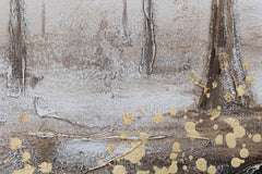 Фрагмент от ръчно рисувана картина ДЪРВО 120x90 cm, разкриващ дълбочината и слоевете на абстрактния мотив с дърво.