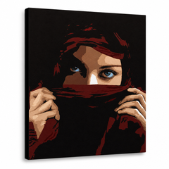 Ръчно рисувана картина POP Art Aicha 1 брой aicha – 3D визуализация на ръчно рисувано платно на бял фон. Доминиращи цветове: червено, кафяво, синьо, бежово, черно.