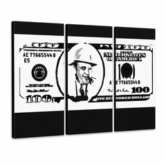 Ръчно рисувана картина POP Art AL CAPONE 3 парчета ac – 3D визуализация на ръчно рисувано платно на бял фон. Доминиращи цветове: черно, бяло, сиво.
