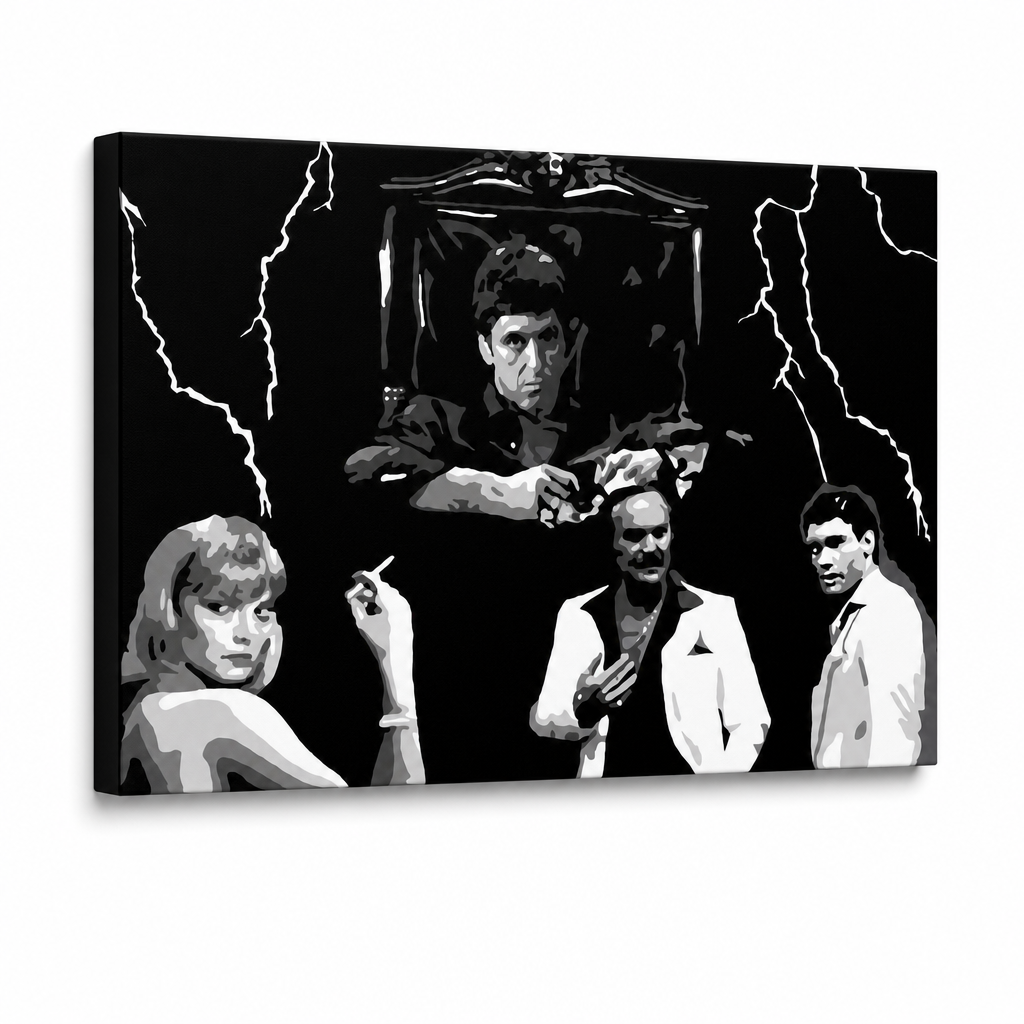 Ръчно рисувана картина POP Art AL PACINO 1 брой al15 – 3D визуализация на ръчно рисувано платно на бял фон. Доминиращи цветове: черно, бяло, сиво.