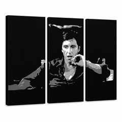 Ръчно рисувана картина POP Art AL PACINO 3 парчета al16 – 3D визуализация на ръчно рисувано платно на бял фон. Доминиращи цветове: черно, сиво, бяло.