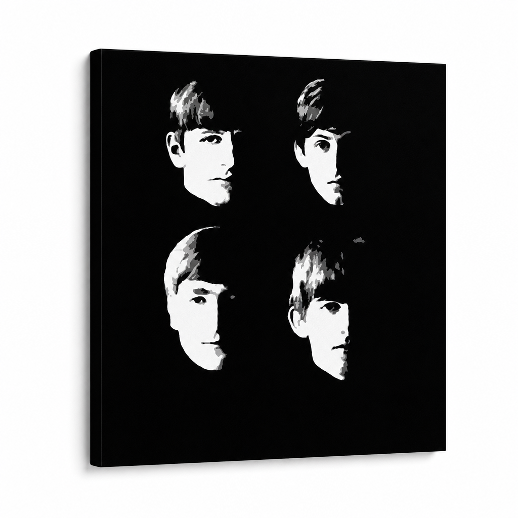Ръчно рисувана картина POP Art BEATLES 1 брой beat8 – 3D визуализация на ръчно рисувано платно на бял фон. Доминиращи цветове: черно, бяло.