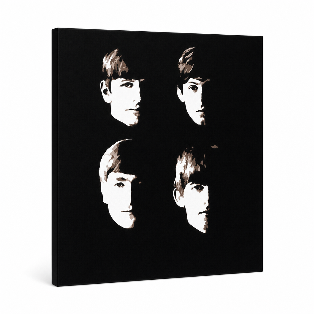 Ръчно рисувана картина POP Art BEATLES 1 брой beat9 – 3D визуализация на ръчно рисувано платно на бял фон. Доминиращи цветове: черно, бежово, кафяво.