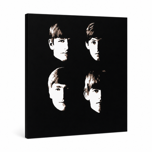 Ръчно рисувана картина POP Art BEATLES 1 брой beat9 – 3D визуализация на ръчно рисувано платно на бял фон. Доминиращи цветове: черно, бежово, кафяво.