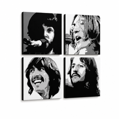 Ръчно рисувана картина POP Art BEATLES 4 броя bea4 – 3D визуализация на ръчно рисувано платно на бял фон. Доминиращи цветове: черно, бяло, сиво.