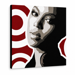 Ръчно рисувана картина POP Art BEYONCÉ 1 брой bey3 – 3D визуализация на ръчно рисувано платно на бял фон. Доминиращи цветове: черно, червено, кафяво, бяло, сиво.